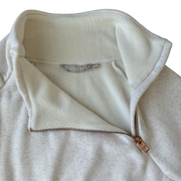 Athleta Cozy Karma Asymmetrical Mock Neck Funnel pullover Fleece Small Oatmeal - Picture 7 of 9